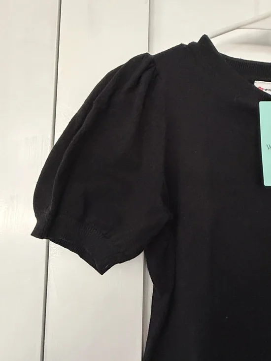 Black Puff Sleeve Knit Top - Picture 3 of 4
